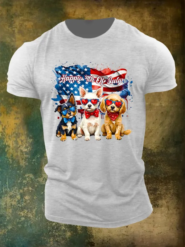 Men'S Happy 4Th Of July Round-Neck T-Shirt