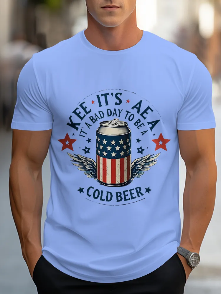 Man'S Kee It'S Aea Cold Beer Round-Neck Short-Sleeved T-Shirt