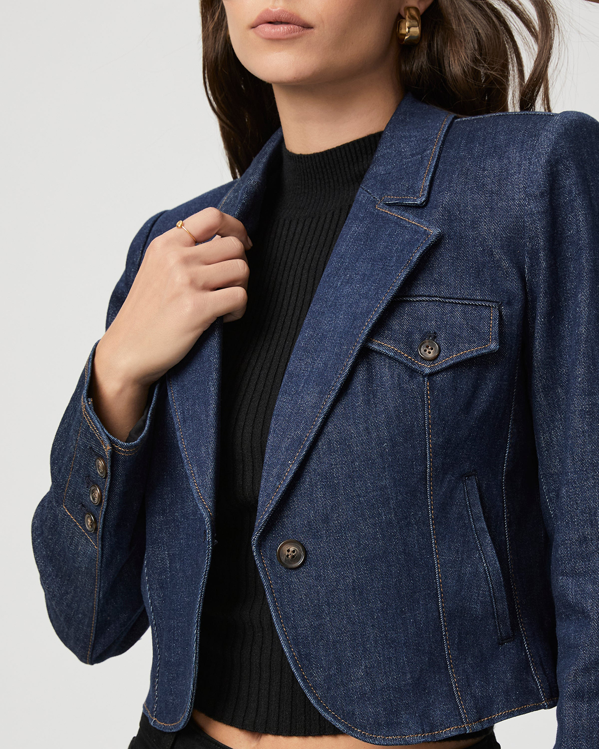Navy Blue Cropped Denim Blazer