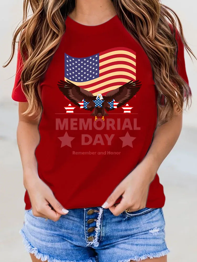 Memorial Day Remember And Honor Round-Neck Short-Sleeved T-Shirt