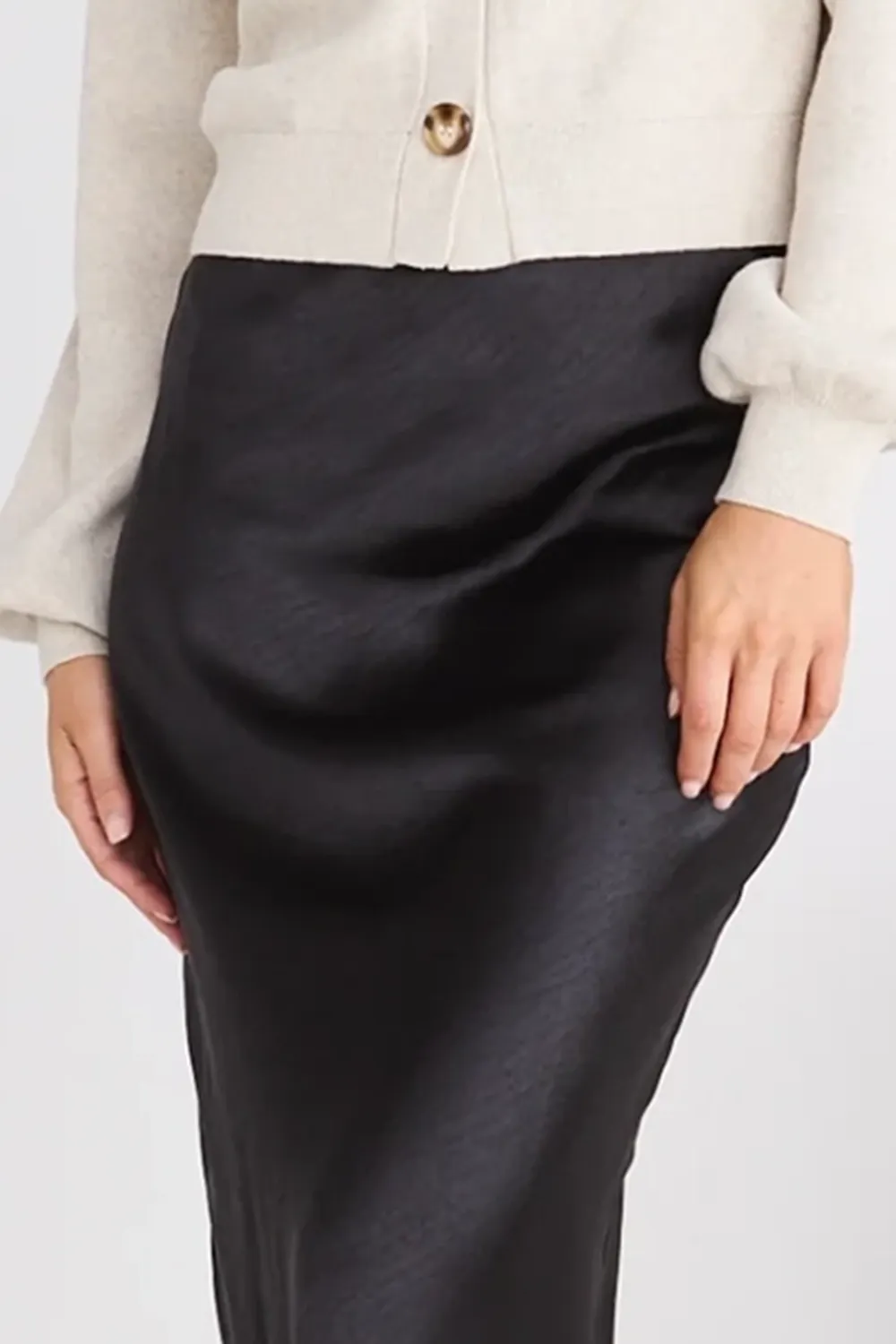 Black Satin Bias Midi Skirt