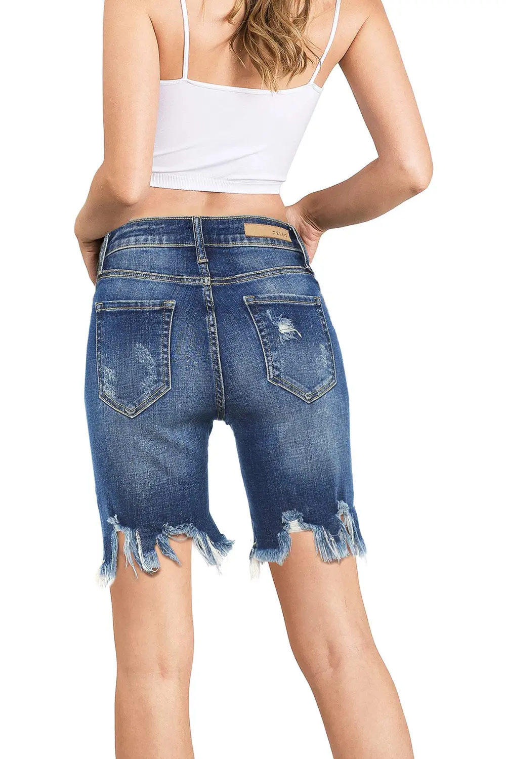 Dark Blue Distressed Bermuda Denim Shorts