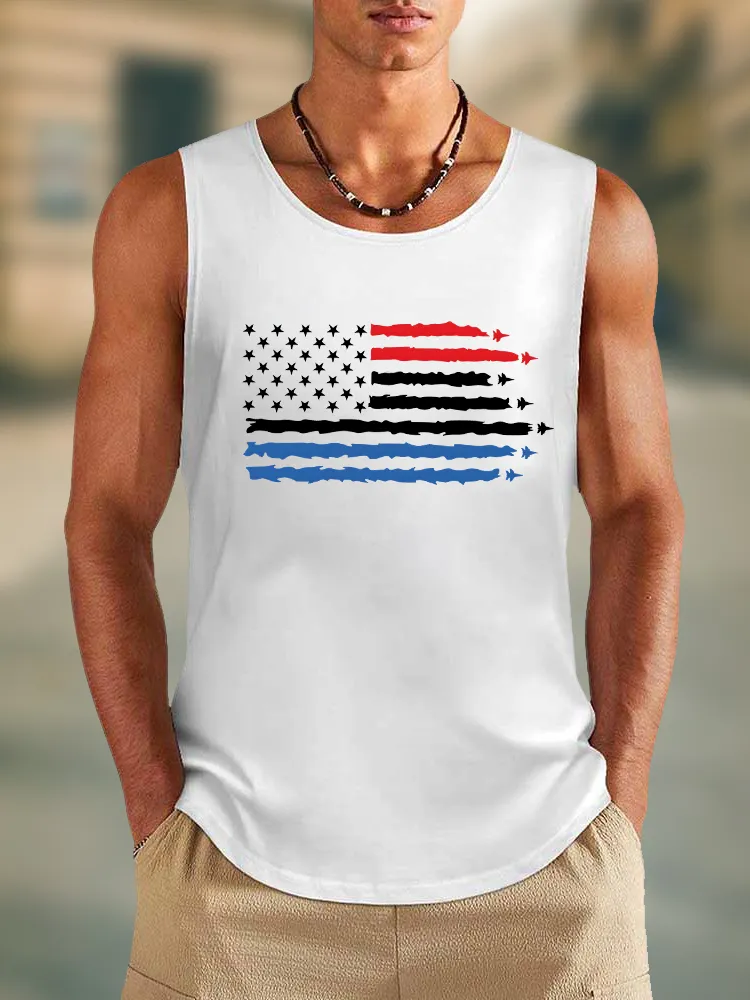 Men'S Stars And Stripes Print Round-Necked Sleeveless Vest