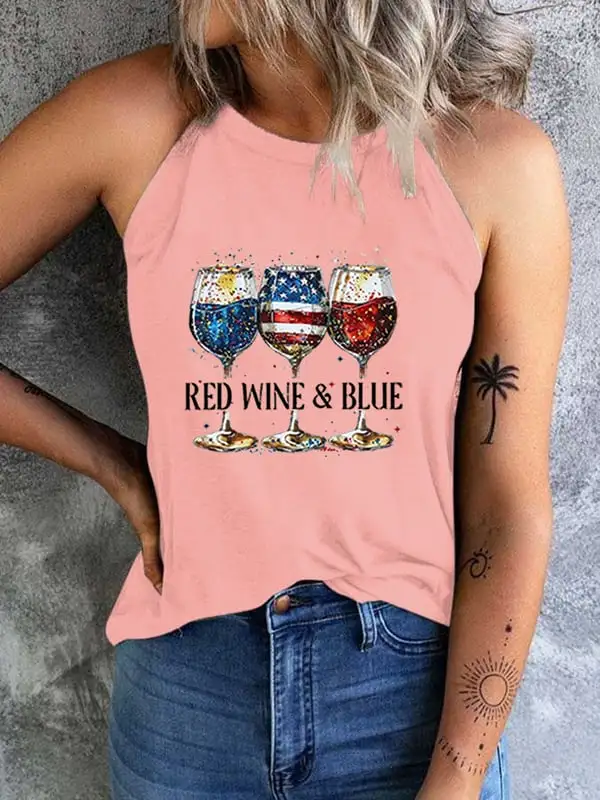 Women'S Red Wine Blue Round-Necked Sleeveless Vest