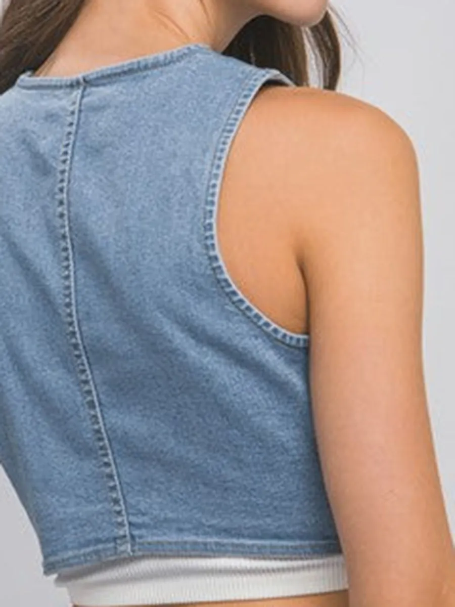 Denim Buttoned Vest Tops