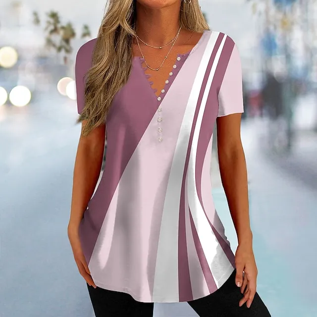 🔥Women's V-Neck Color Block T-Shirt - 6 Colors To Choose From