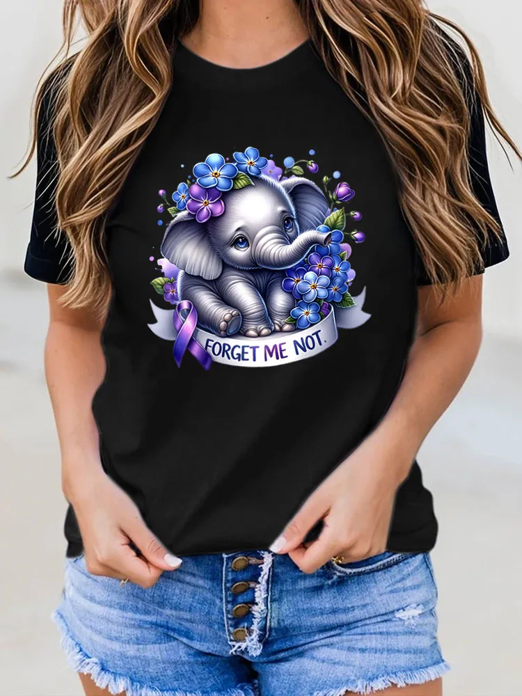 Women'S Round-Neck T-Shirt Forget Me Not Alzheimer'S Awareness Prints