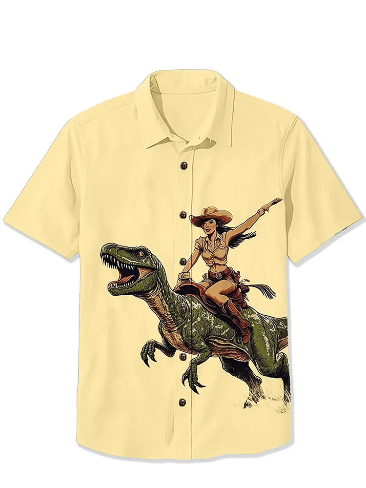 A Cowgirl Riding A Dinosaur Shirt