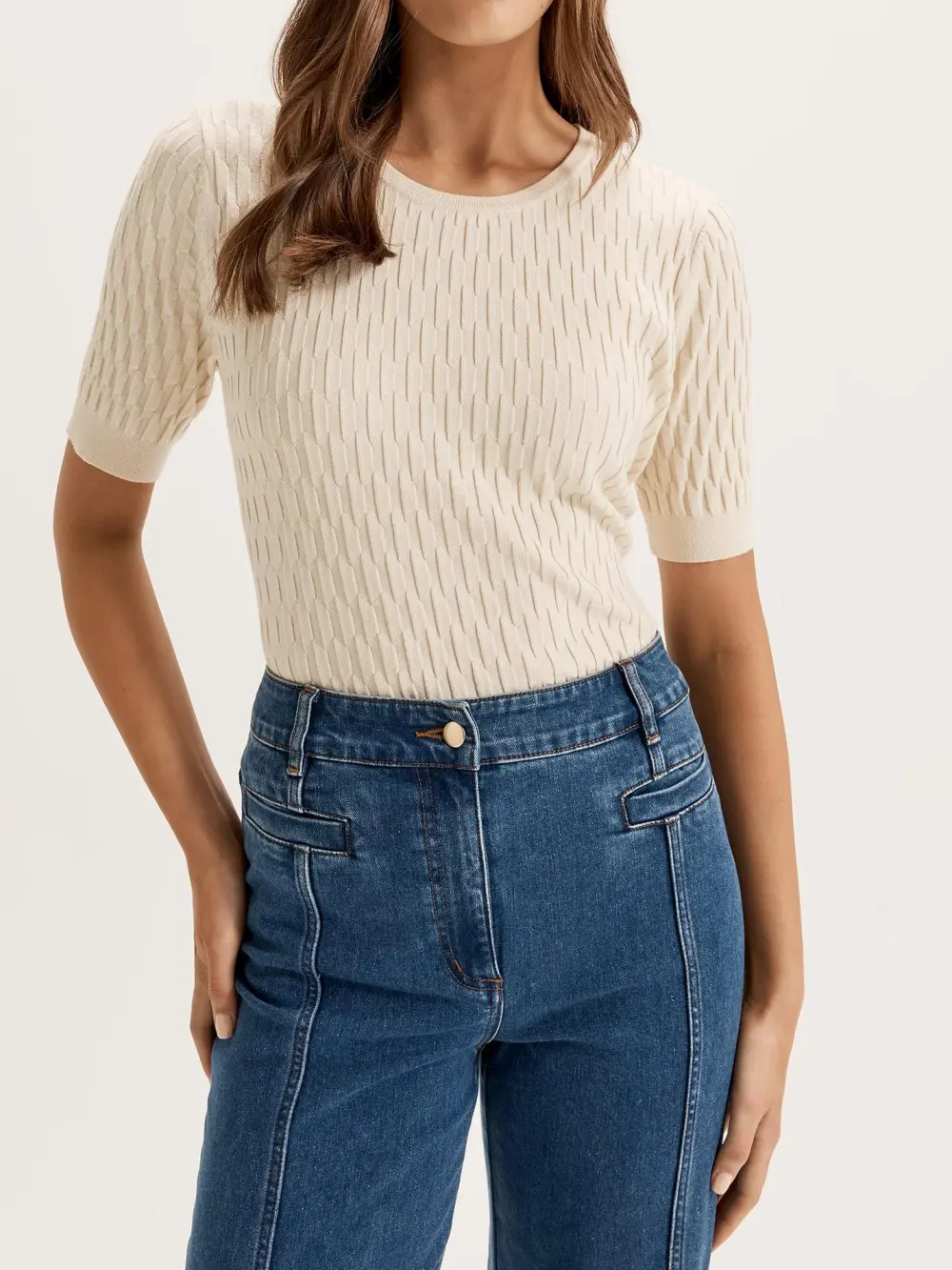 Short Sleeve Knit Top in Cream