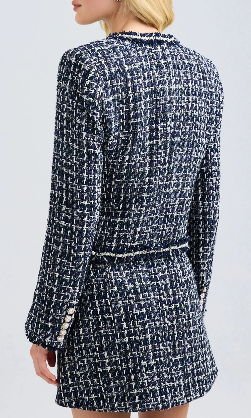 Dark Buttoned Tweed Blazer