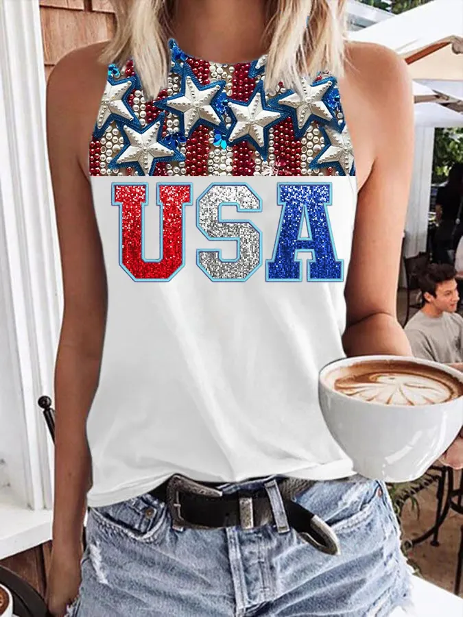 Women'S Usa Round-Necked Sleeveless Vest