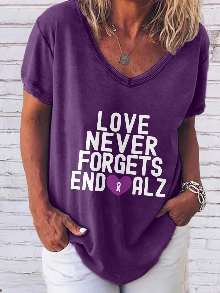 Women'S V-Neck Short-Sleeved T-Shirt Love Never Forgets End Alz Prints