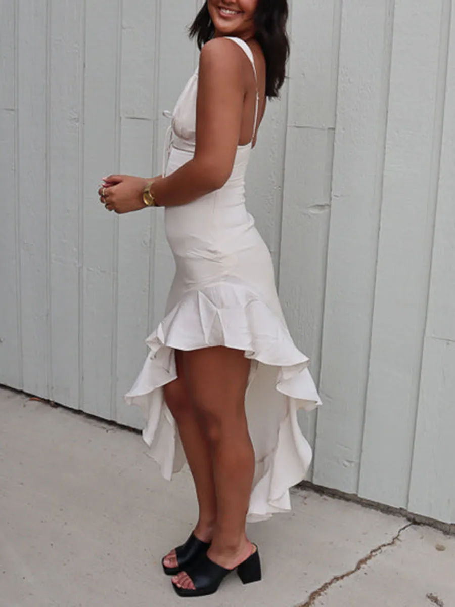 Cream Textured Strappy Tie Frill Hem Maxi Dress
