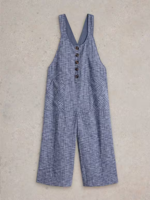 Linen Dungaree In Chambray Blue