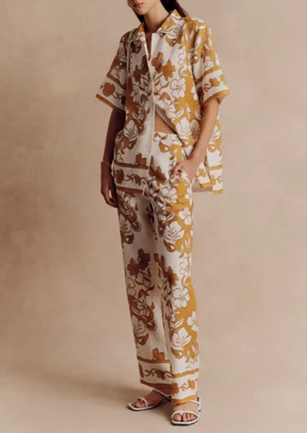 Gold Pattern Straight Leg Pajama Pants