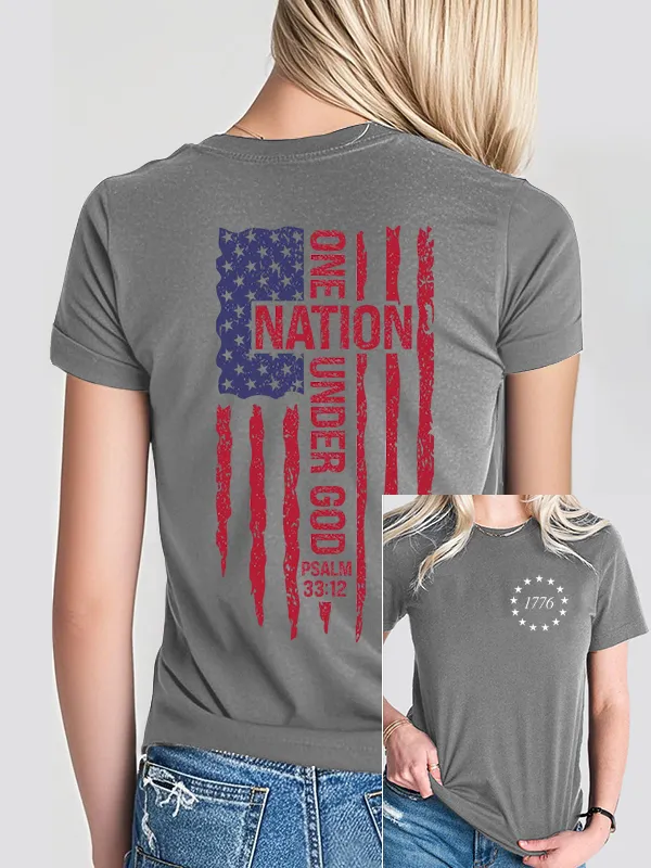 Woman'S One Nation Under God Psalm 33:12 Print Short-Sleeved T-Shirt