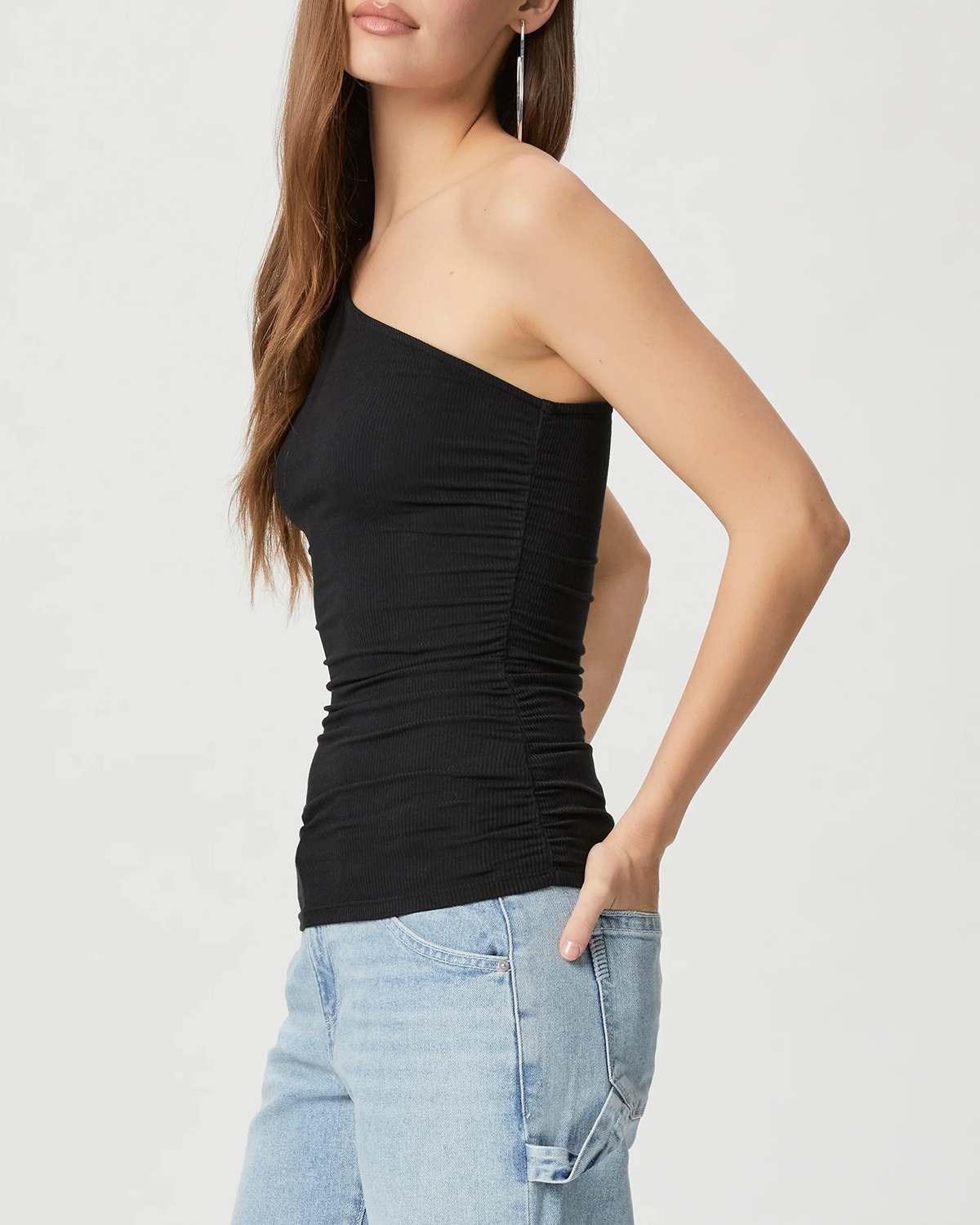 Black Asymmetrical Shoulder Slim Fit Tank Top
