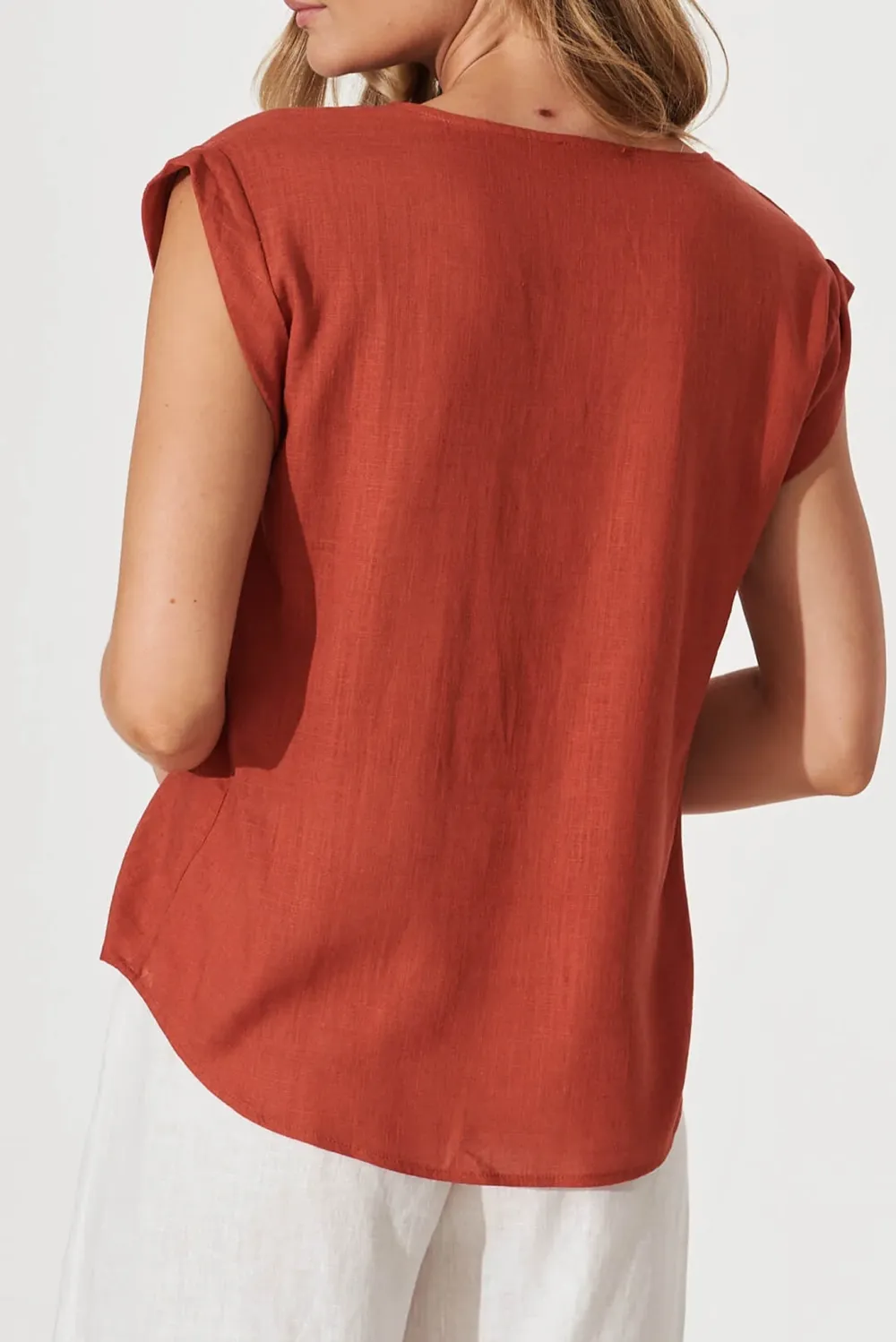 Rust Colored V Neck Short Sleeve Top