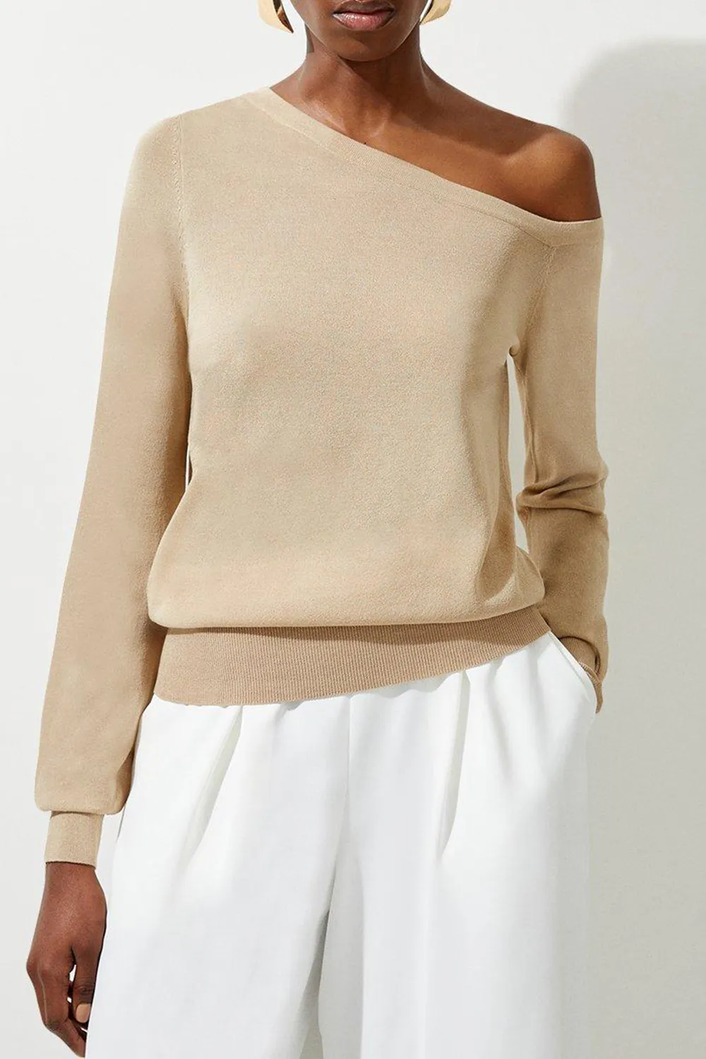 Lightweight Viscose Blend Summer Knit Off Shoulder Top