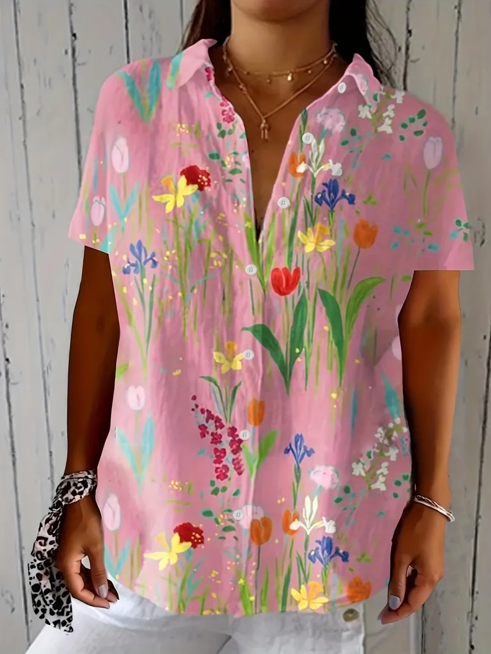 Women's Casual Floral Print Short Sleeve Shirt