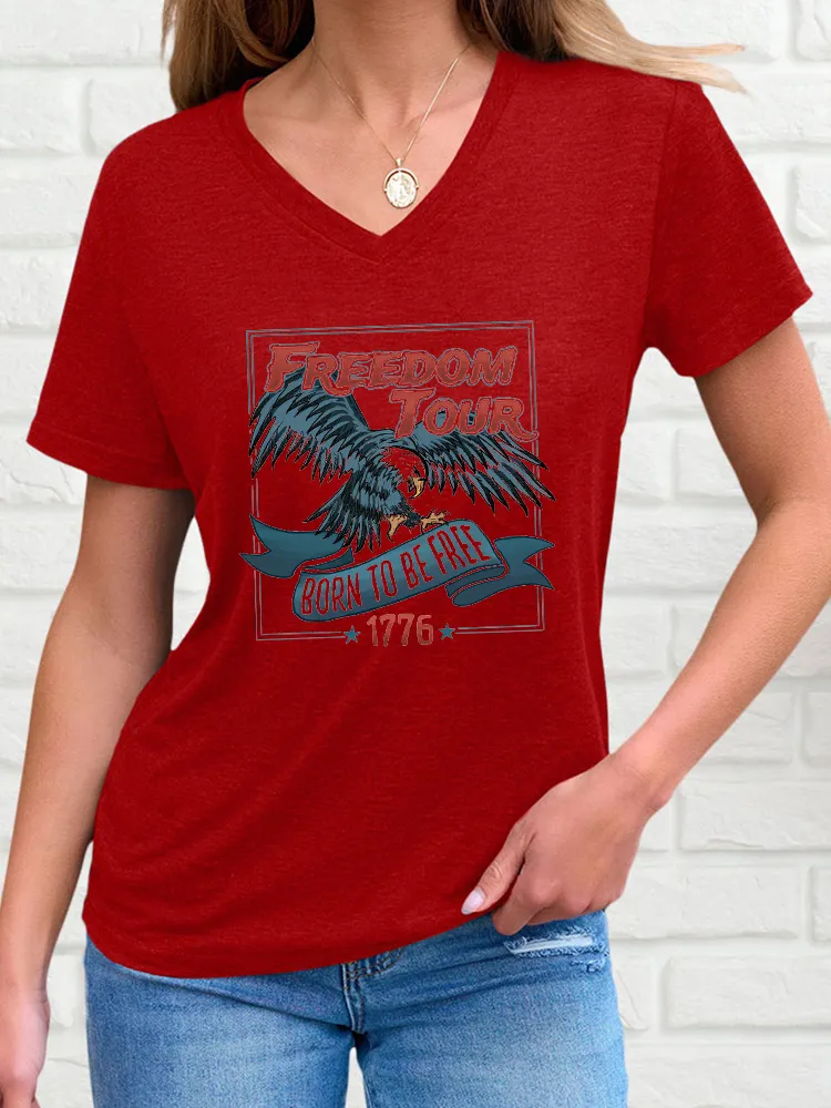 Woman'S Freedom Tour Born To Be Free 1776 V-Neck And Short Sleeves T-Shirt