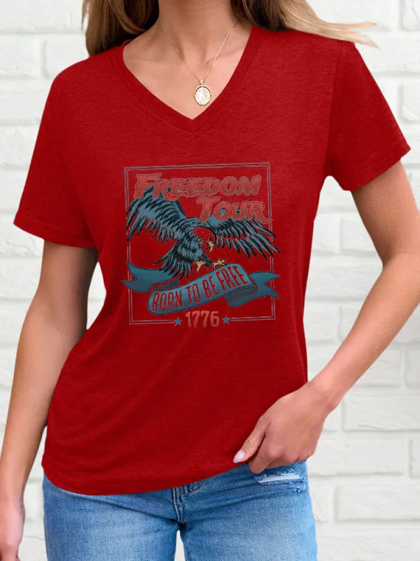 Woman'S Freedom Tour Born To Be Free 1776 V-Neck And Short Sleeves T-Shirt