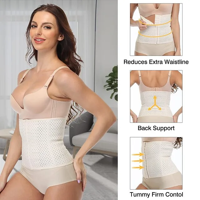 Corset Women's Waist Trainer Shapewears Office Running Gym Yoga Plus Size Creamy-white Black Brown Sport Breathable Hook & Eye Tummy Control Push Up Front Close Solid Color Summer Spring Fall