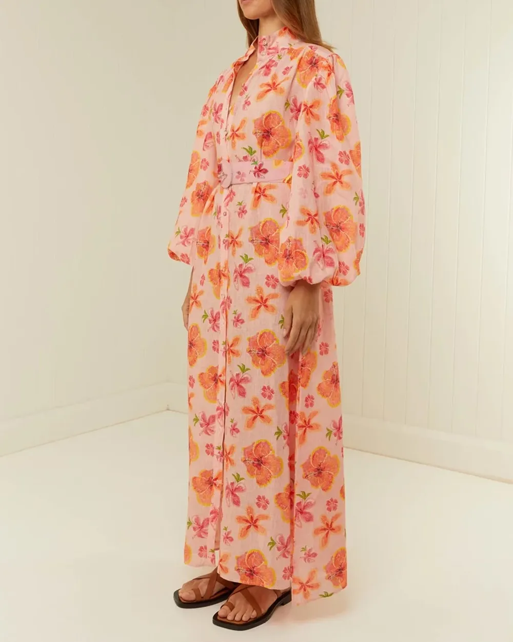 V-neck Puff Sleeve Maxi Dress