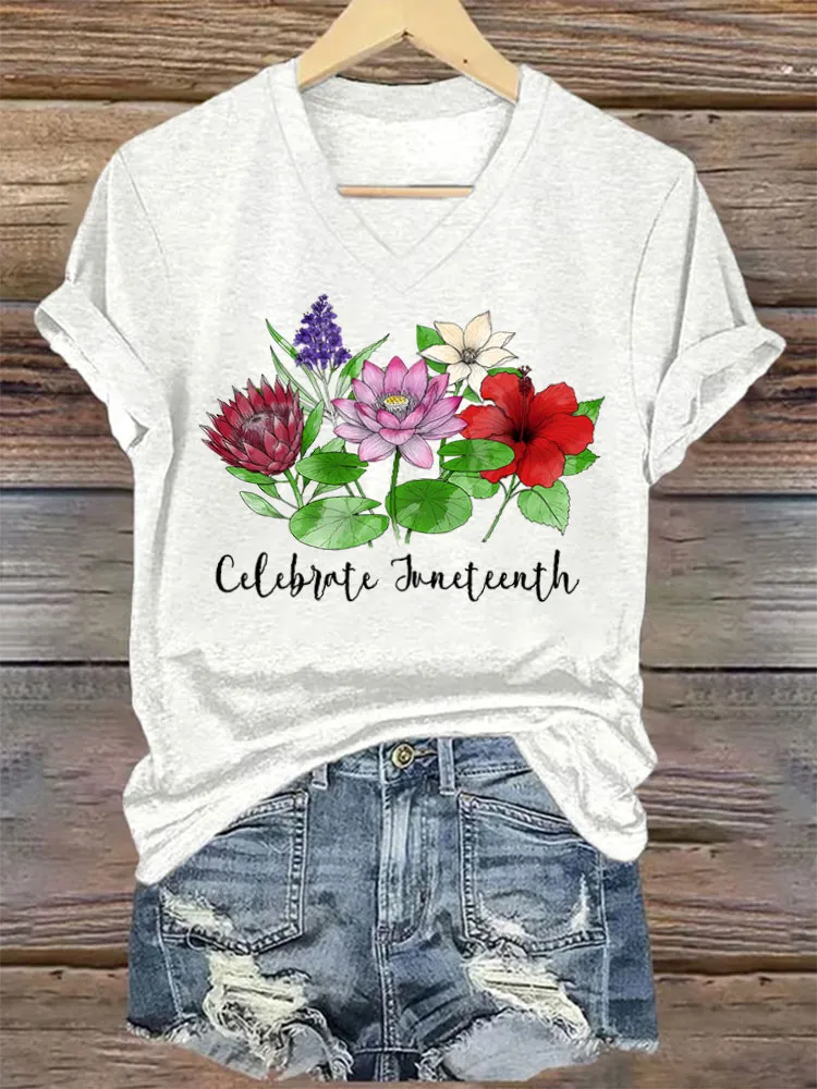 Women'S V-Neck T-Shirt Celebrate Juneteenth