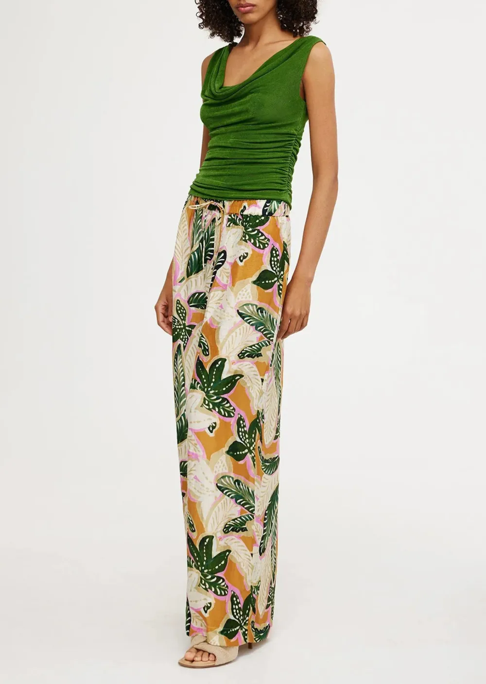 Ruched Sleeveless Cowl Neck Top