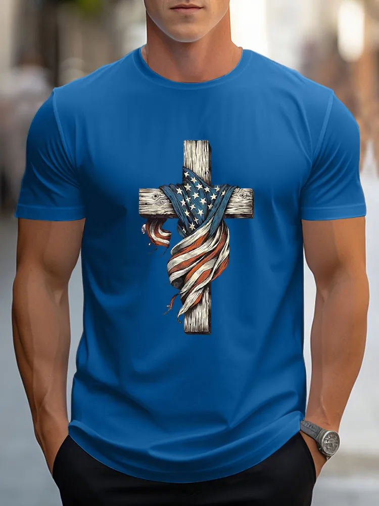 Man'S Independence Day and Faith Round-Neck Short-Sleeved T-Shirt