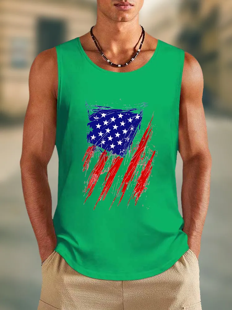 Men'S Stars And Stripes Print Round-Necked Sleeveless Vest