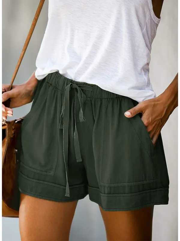 Women's Basic Essential Casual Shorts Wide Leg Baggy Pocket Short Daily Holiday Micro-elastic Simple Cotton Blend Lightweight Outdoor Mid Waist Light Blue Wine Red Pink ArmyGreen Orange & Red