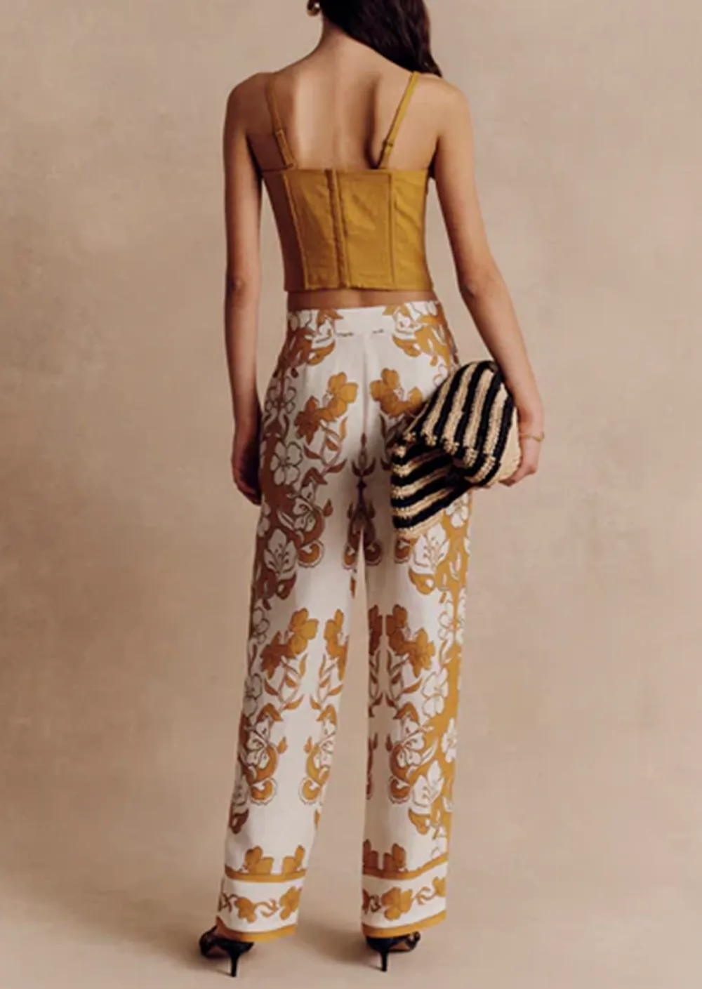 Gold Pattern Straight Leg Pajama Pants