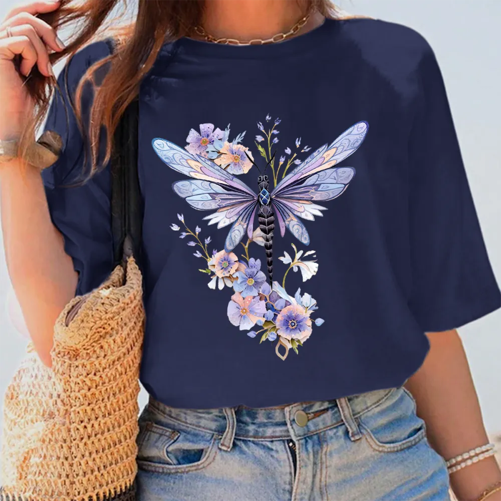 Bright Dragonfly Floral Casual Tee