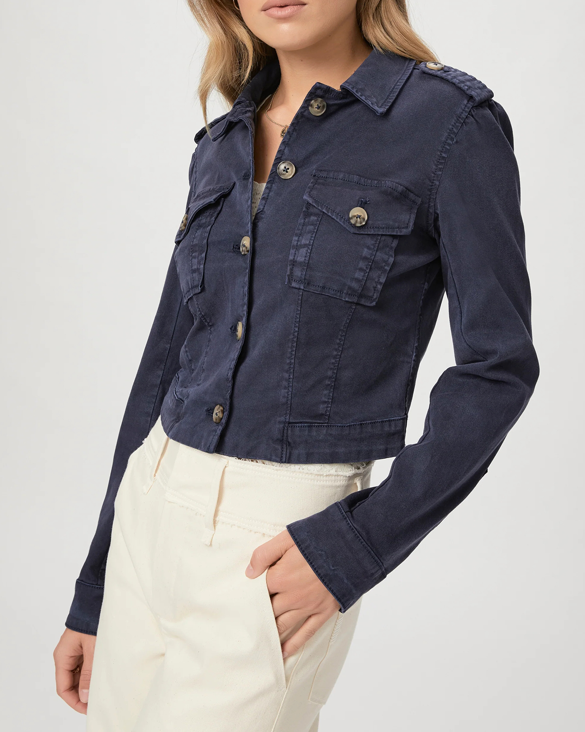Navy Blue Cropped Denim Jacket