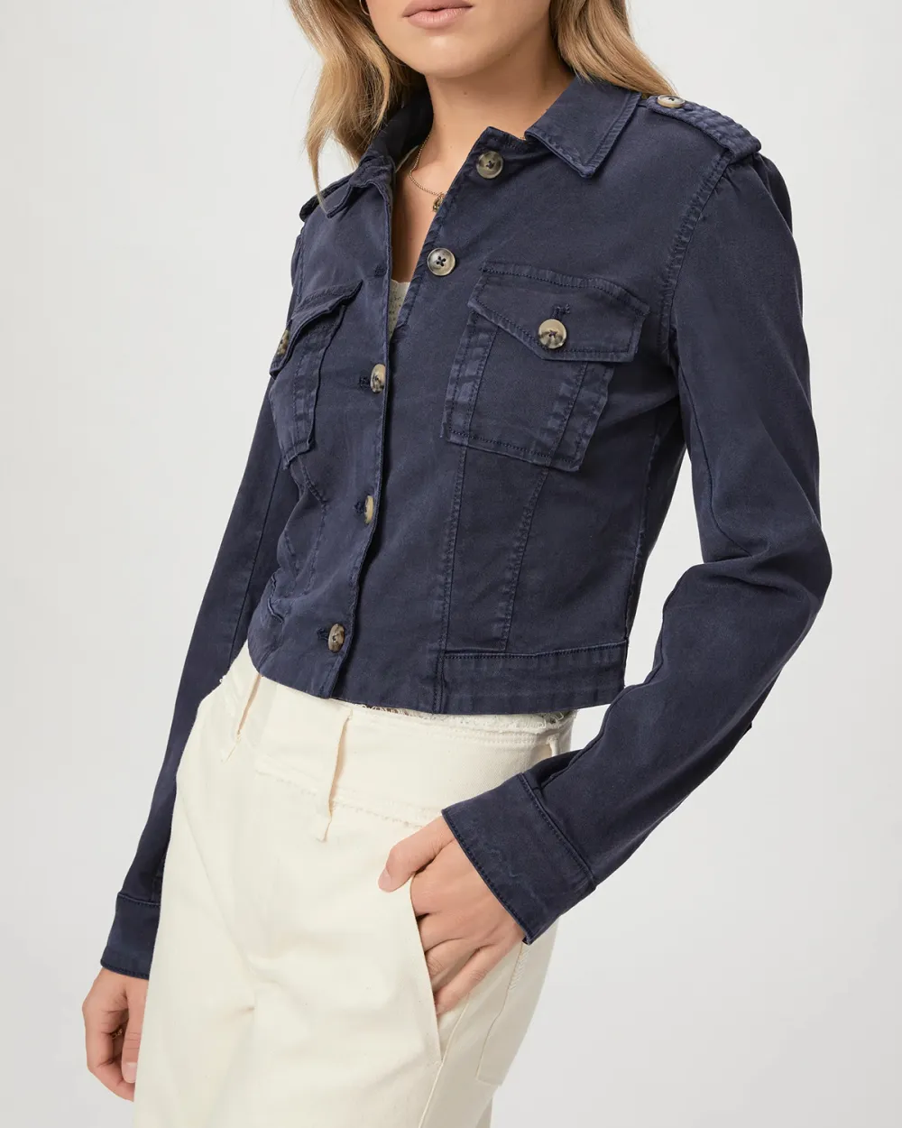 Navy Blue Cropped Denim Jacket