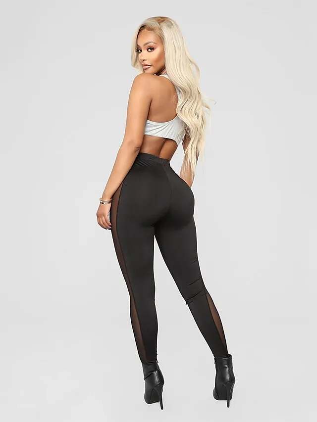 Women's Tights Leggings Black Mid Waist Fashion Club Weekend Stretchy Ankle-Length Comfort Plain S M L XL XXL / Slim