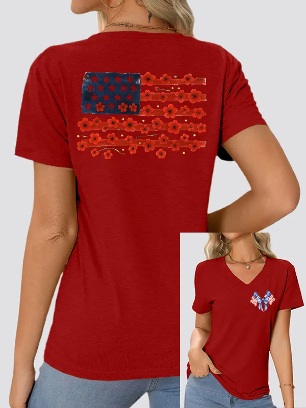 Woman'S Independence Day V-Neck And Short Sleeves T-shirt