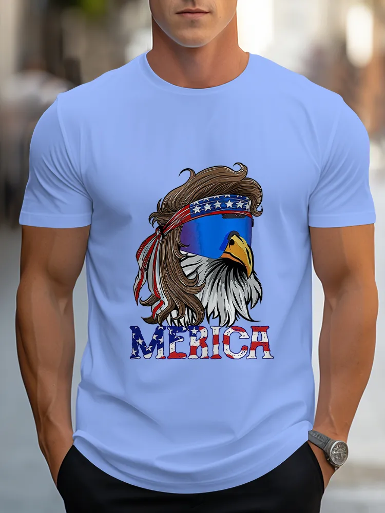 Man'S Merica Round-Neck Short-Sleeved T-Shirt