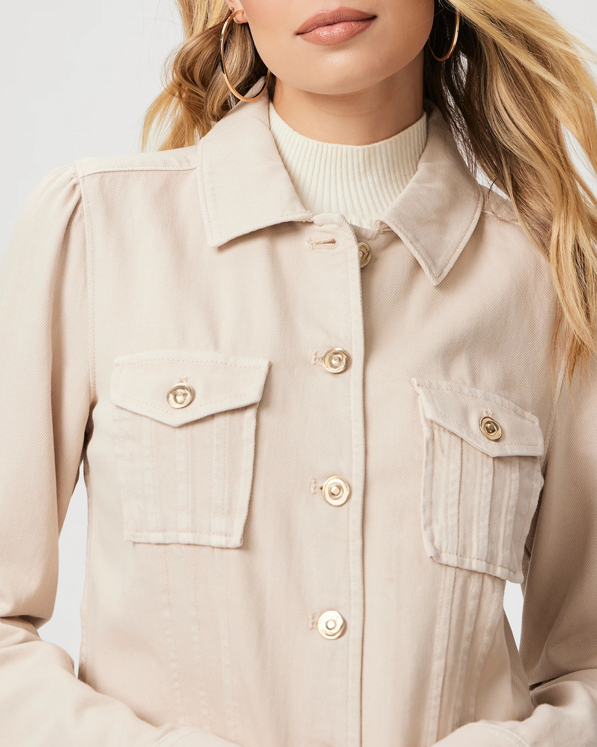 Beige Cropped Denim Jacket