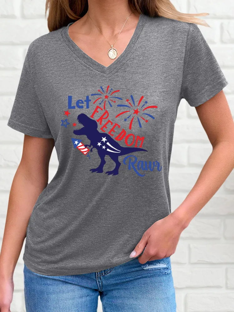 Women'S Let Freedom Rawr Print Short-Sleeved T-Shirt