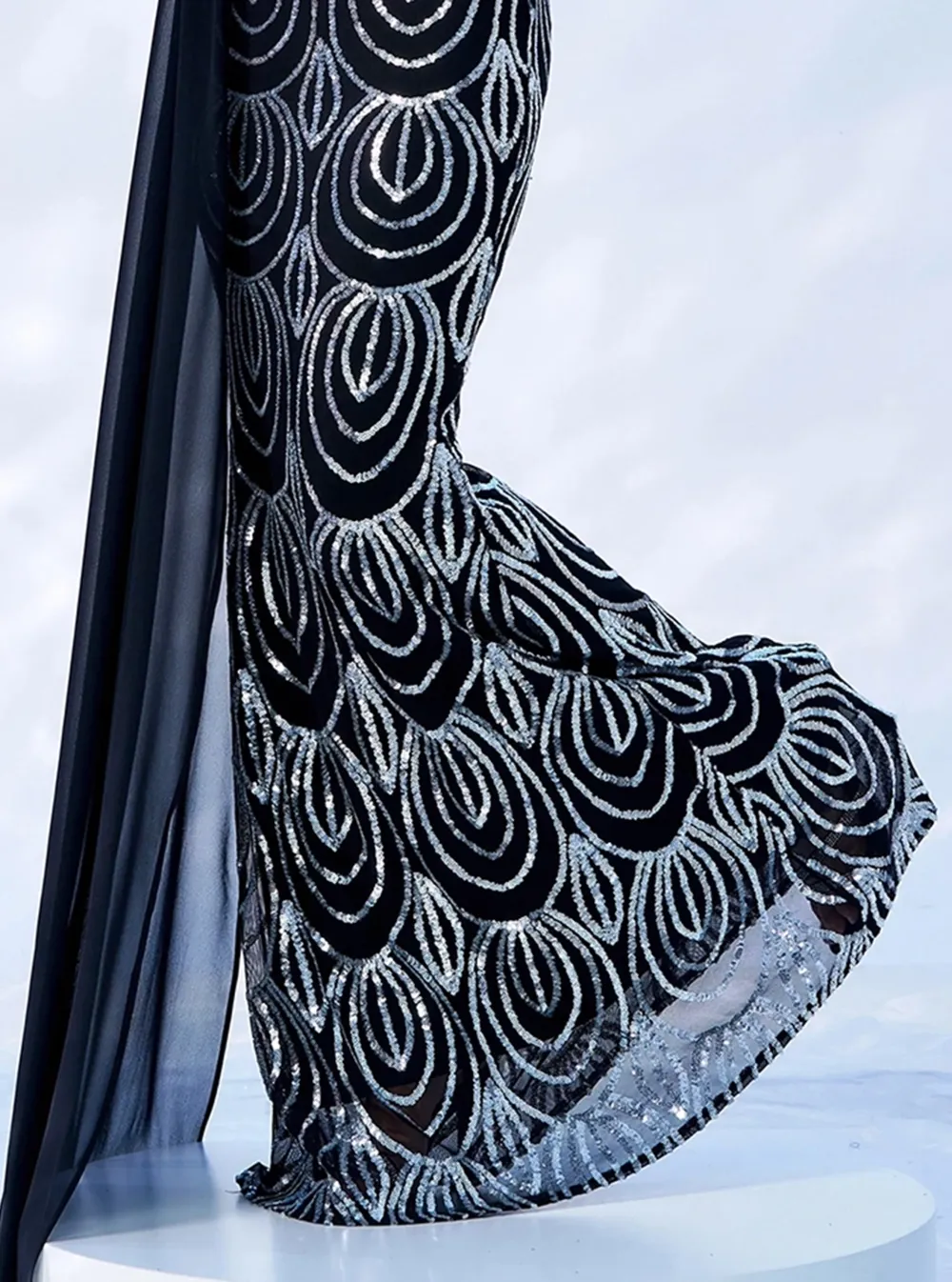 Formal Draping Sequin Long Sleeve Dress