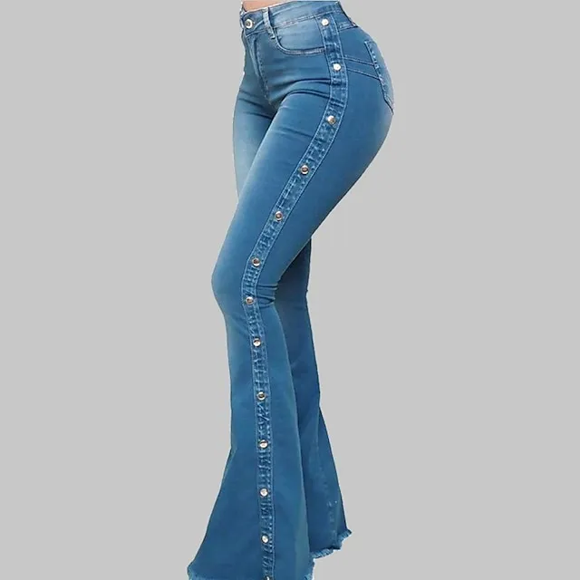 Women's Jeans Bootcut Flared Pants Full Length Denim Side Pockets Wide Leg Micro-elastic Fashion Casual Daily Weekend Black Blue S M