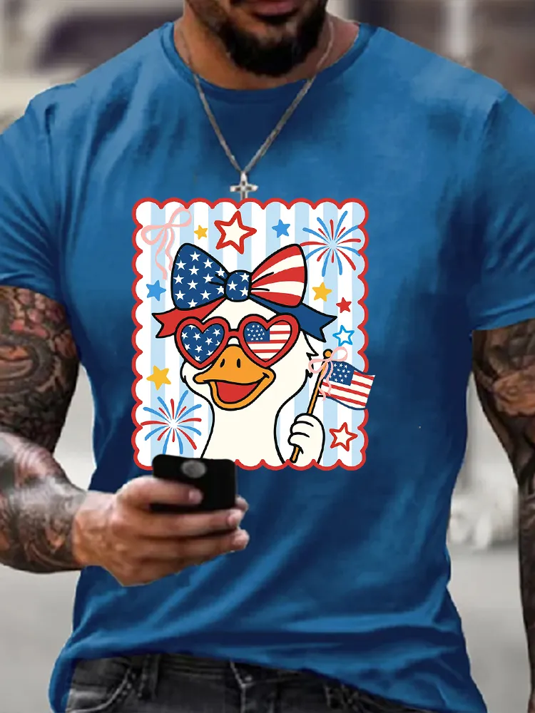 Men'S Independence Day Big White Goose Bow National Flag Round-Neck Short-Sleeved T-Shirt