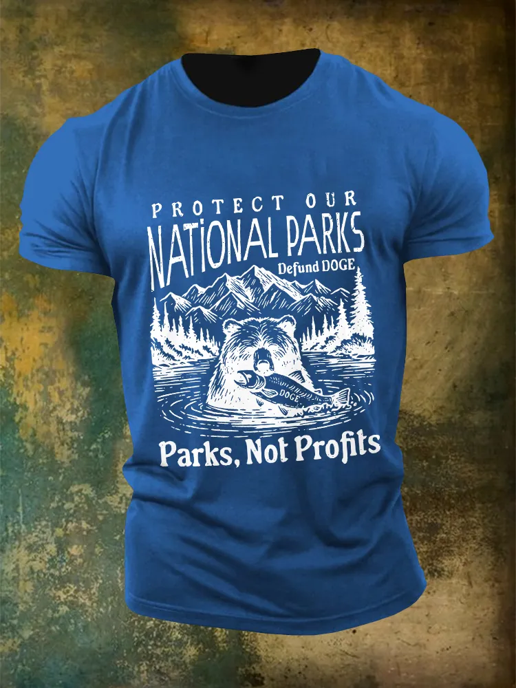 Men'S Protect Our National Parks Defund Doge Parks, Not Projects Round-Neck T-Shirt