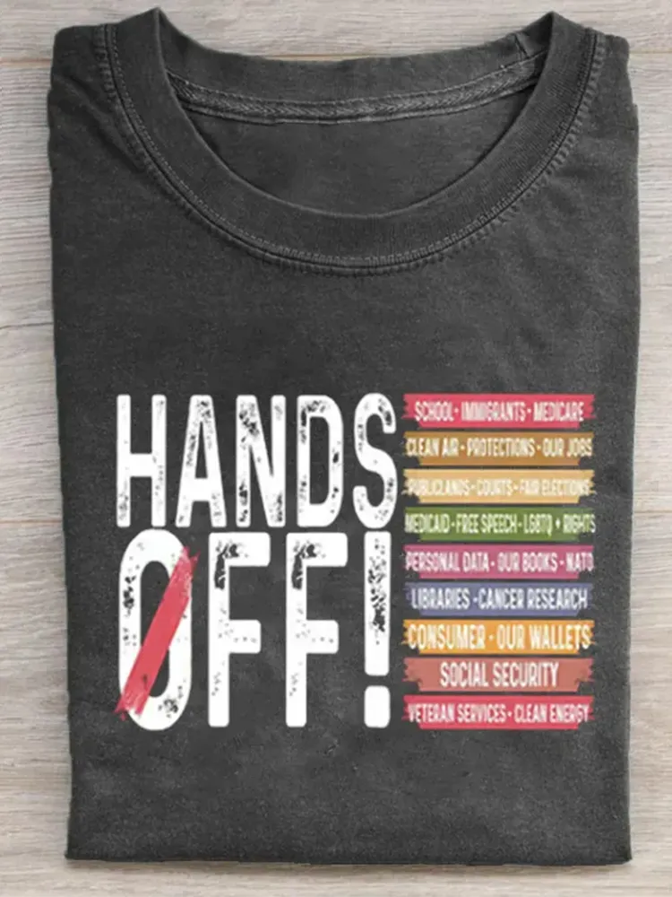 Retro Hands Off Protest Print T-Shirt
