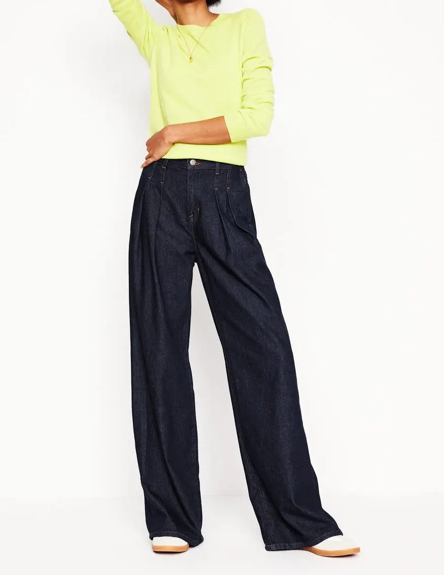 Navy Blue Linen Wide - Leg Pants