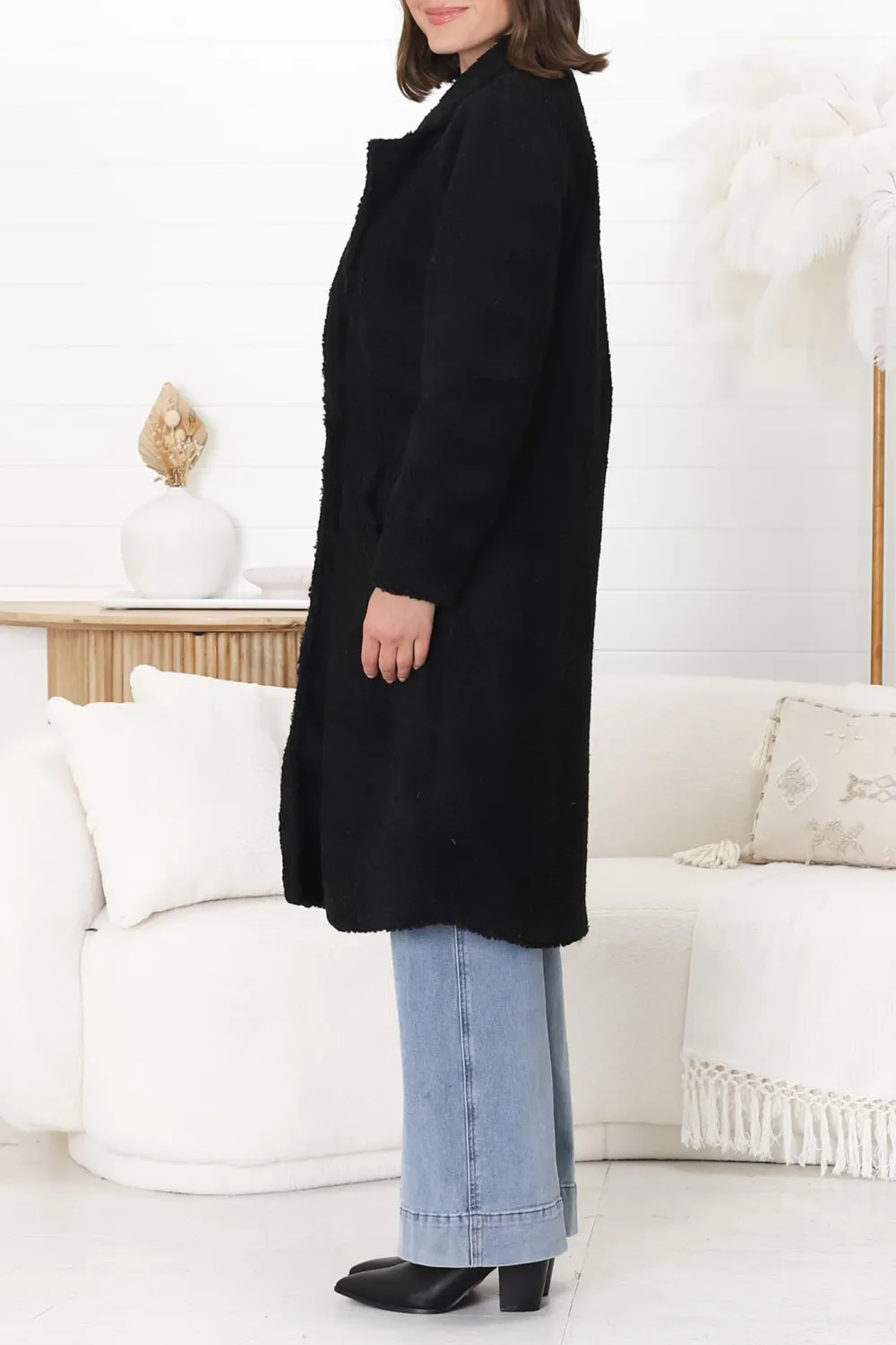 Lapel Collared Long Teddy Coat
