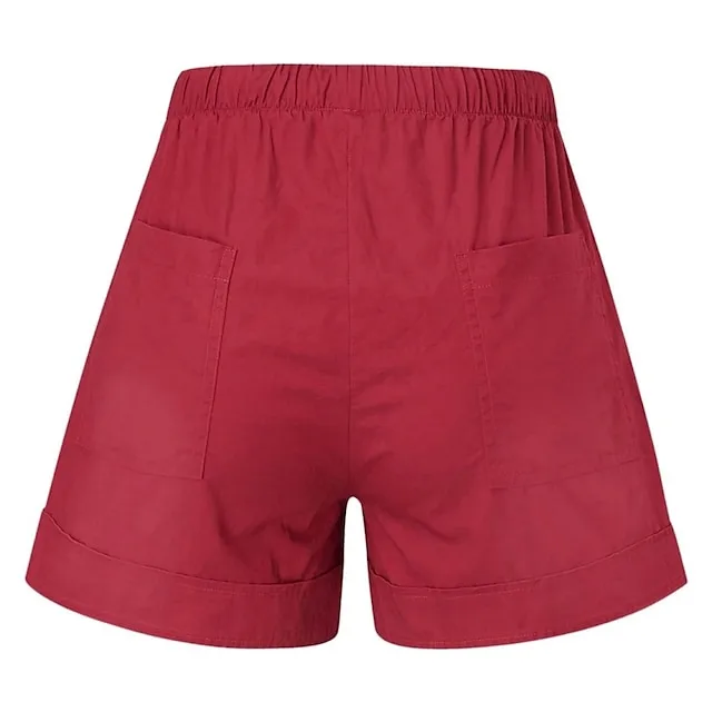 Women‘s Shorts Drawstring Pocket Plain Daily Regular Summer Green Black Pink Orange Red